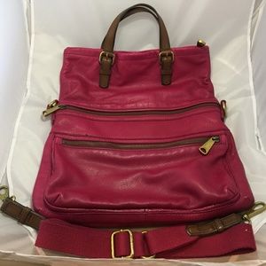 large pink leather Fossil Explorer tote